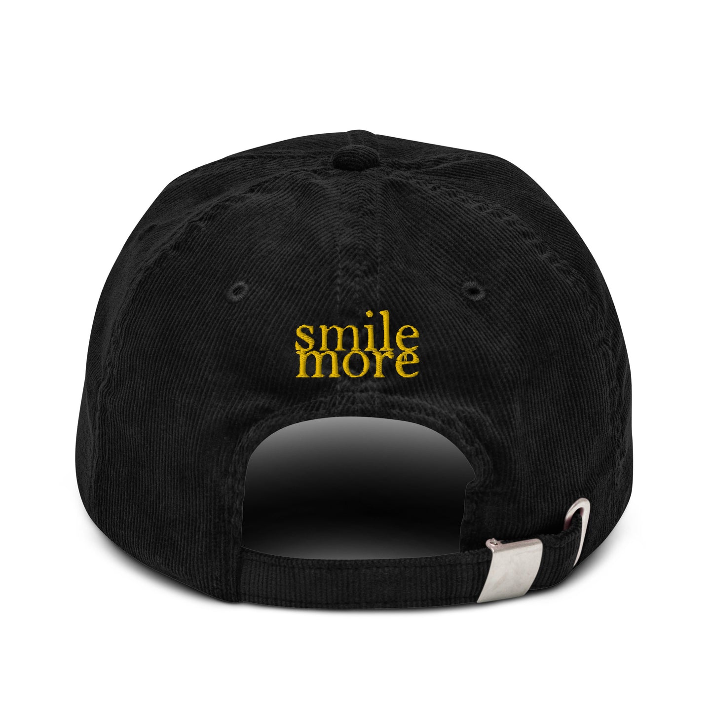 Smile More - Black and Gold Embroidered Corduroy Hat