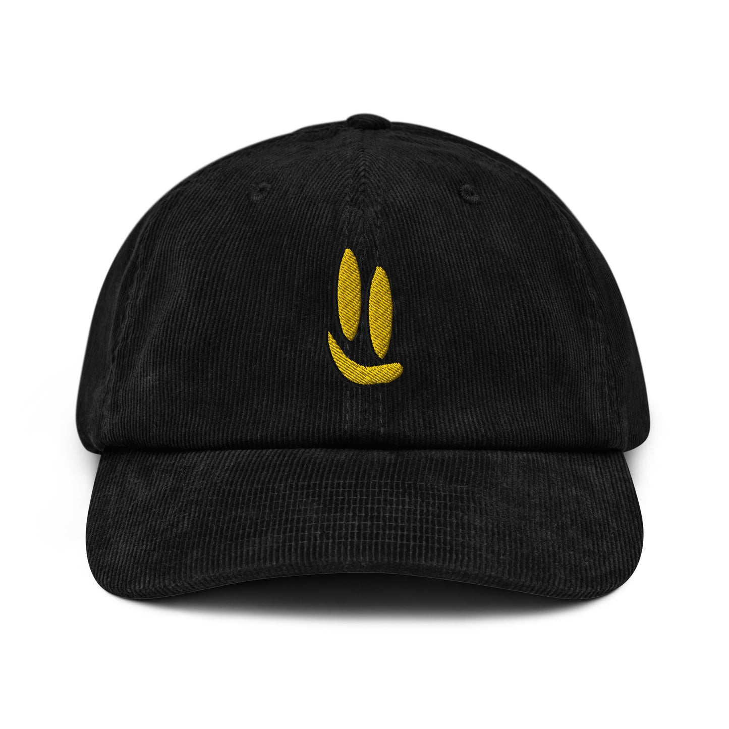Smile More - Black and Gold Embroidered Corduroy Hat