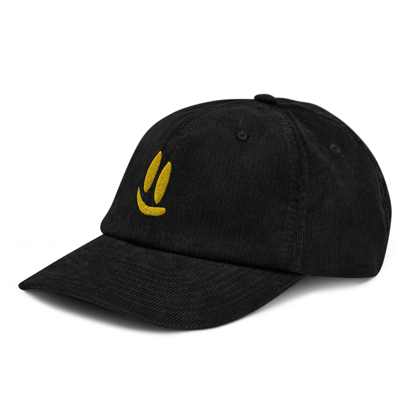 Smile More - Black and Gold Embroidered Corduroy Hat