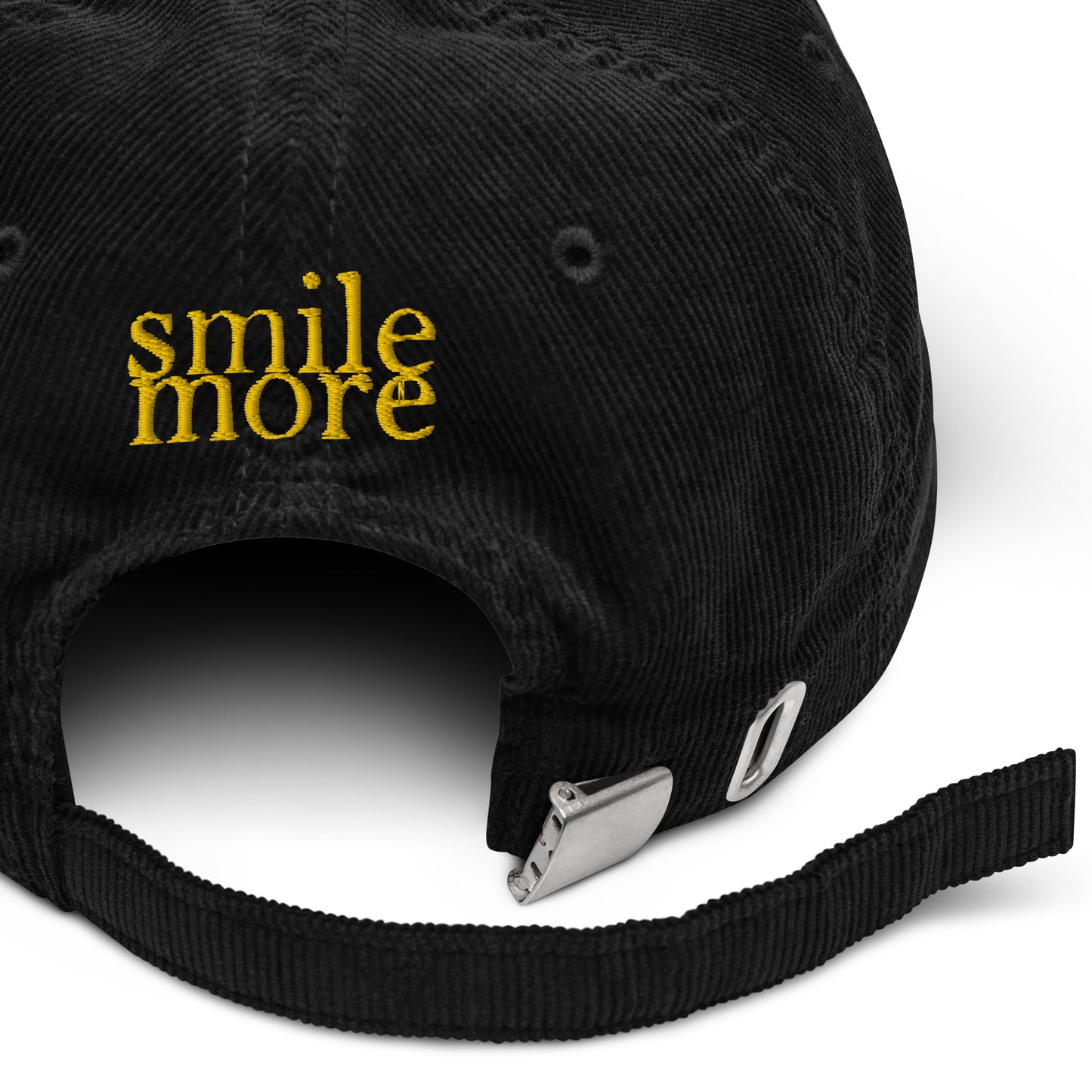 Smile More - Black and Gold Embroidered Corduroy Hat