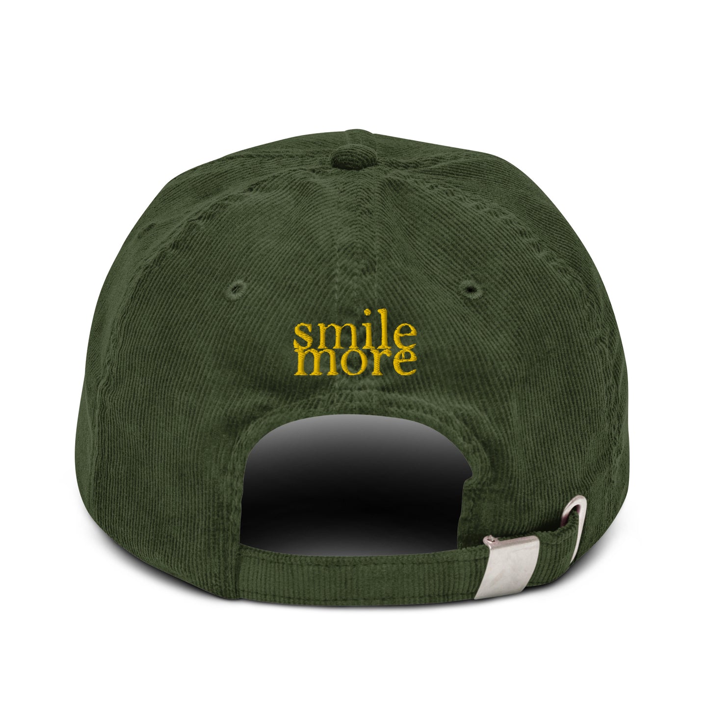 Smile More - Black and Gold Embroidered Corduroy Hat
