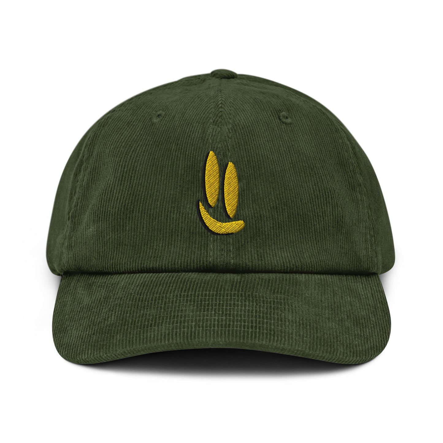 Smile More - Black and Gold Embroidered Corduroy Hat