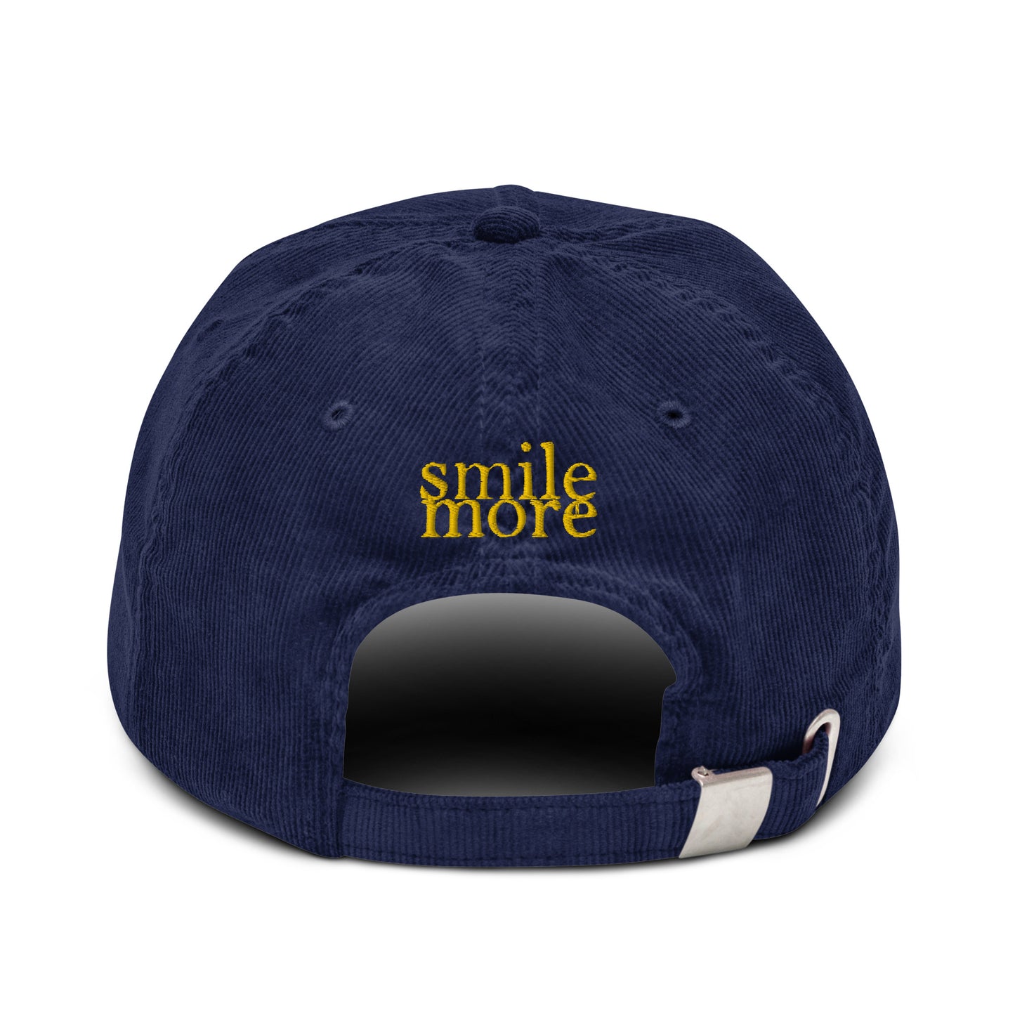 Smile More - Black and Gold Embroidered Corduroy Hat