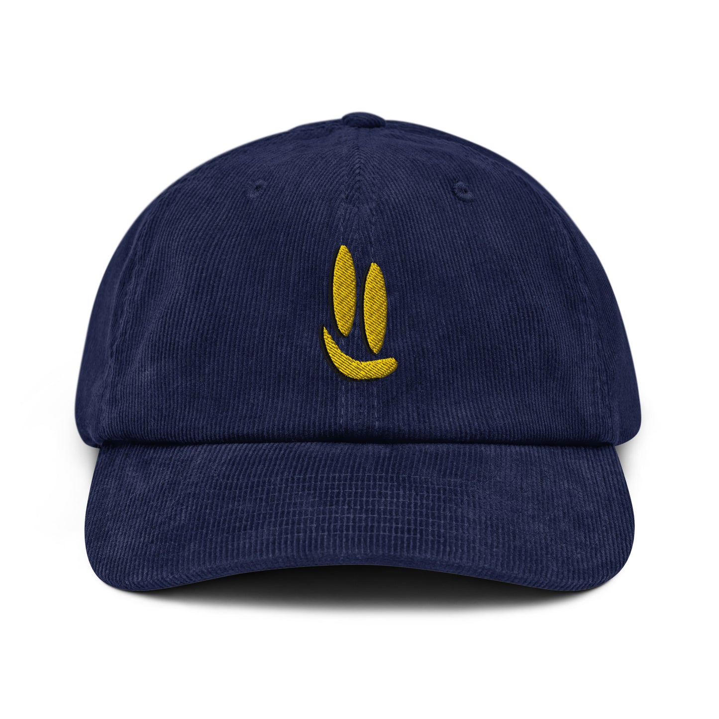 Smile More - Black and Gold Embroidered Corduroy Hat